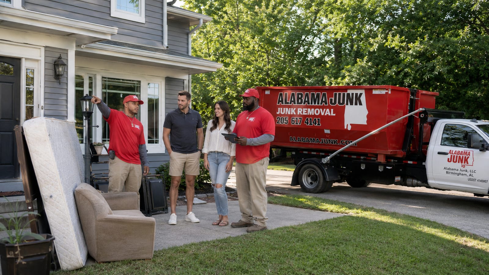 Alabama Junk Removal crew walking a job with a customer in Birmingham
